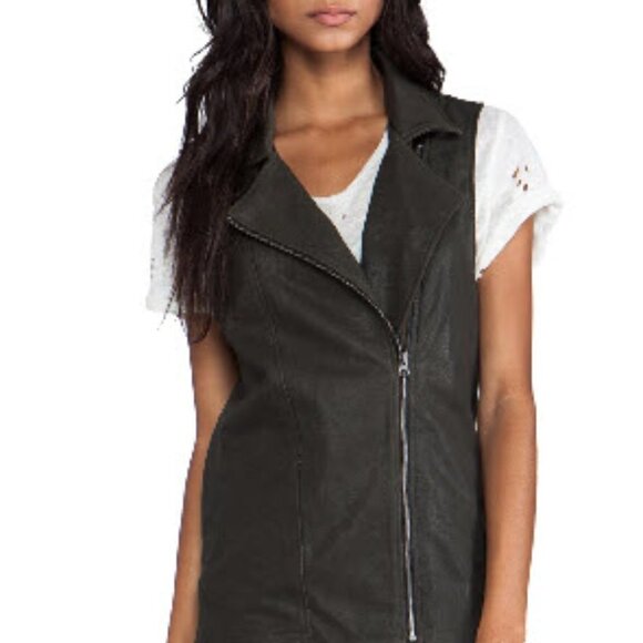 REVOLVE Krisa Womens Size M Coated Tunic Outerwear Moto Vest in Olive Black - Picture 2 of 12